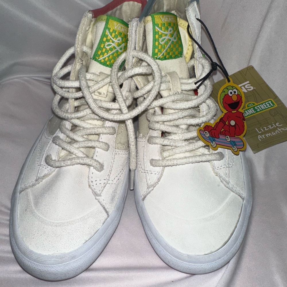 Vans Kids White High-Top Sneakers with Green Accents